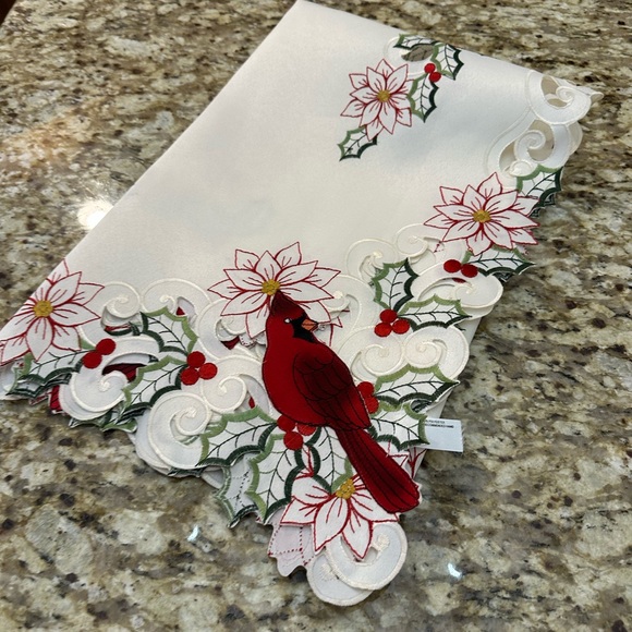 Festive Cardinal Embroidered Tablecloth - Picture 9 of 9